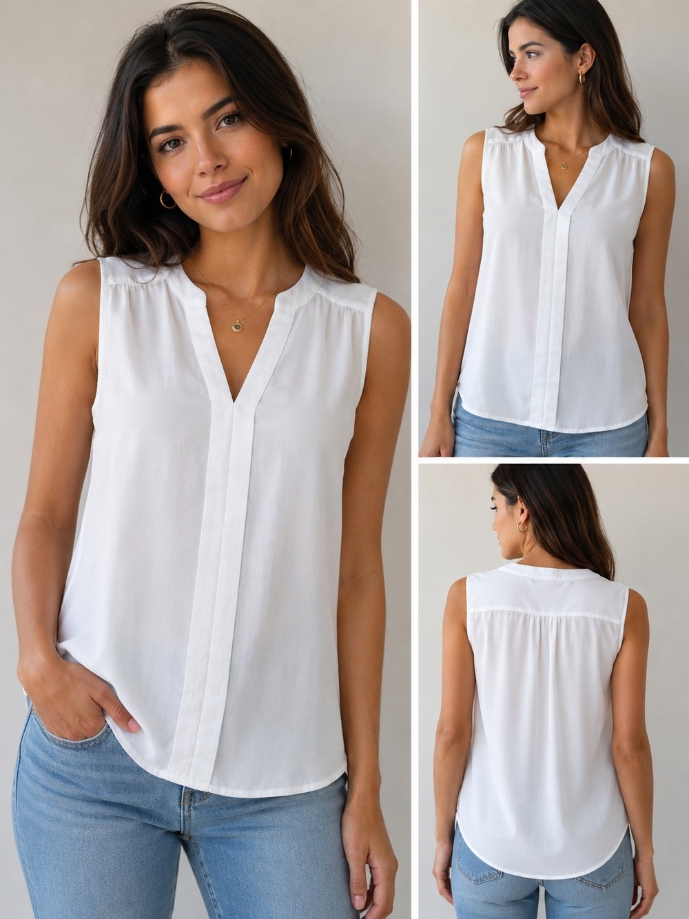 Banana Republic Sleeveless White Blouse Size 0 V-Neck Career Office Shell Top